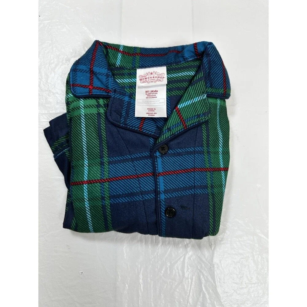 Wondershop Toddler Holiday Tartan Plaid Flannel Family Pajama Set Blue Size 3T